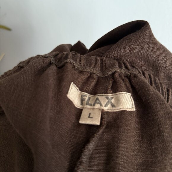 FLAX Linen Pants Dark Brown Wide Leg FLoods Lagenlook Coastal Minimalist - Picture 3 of 4